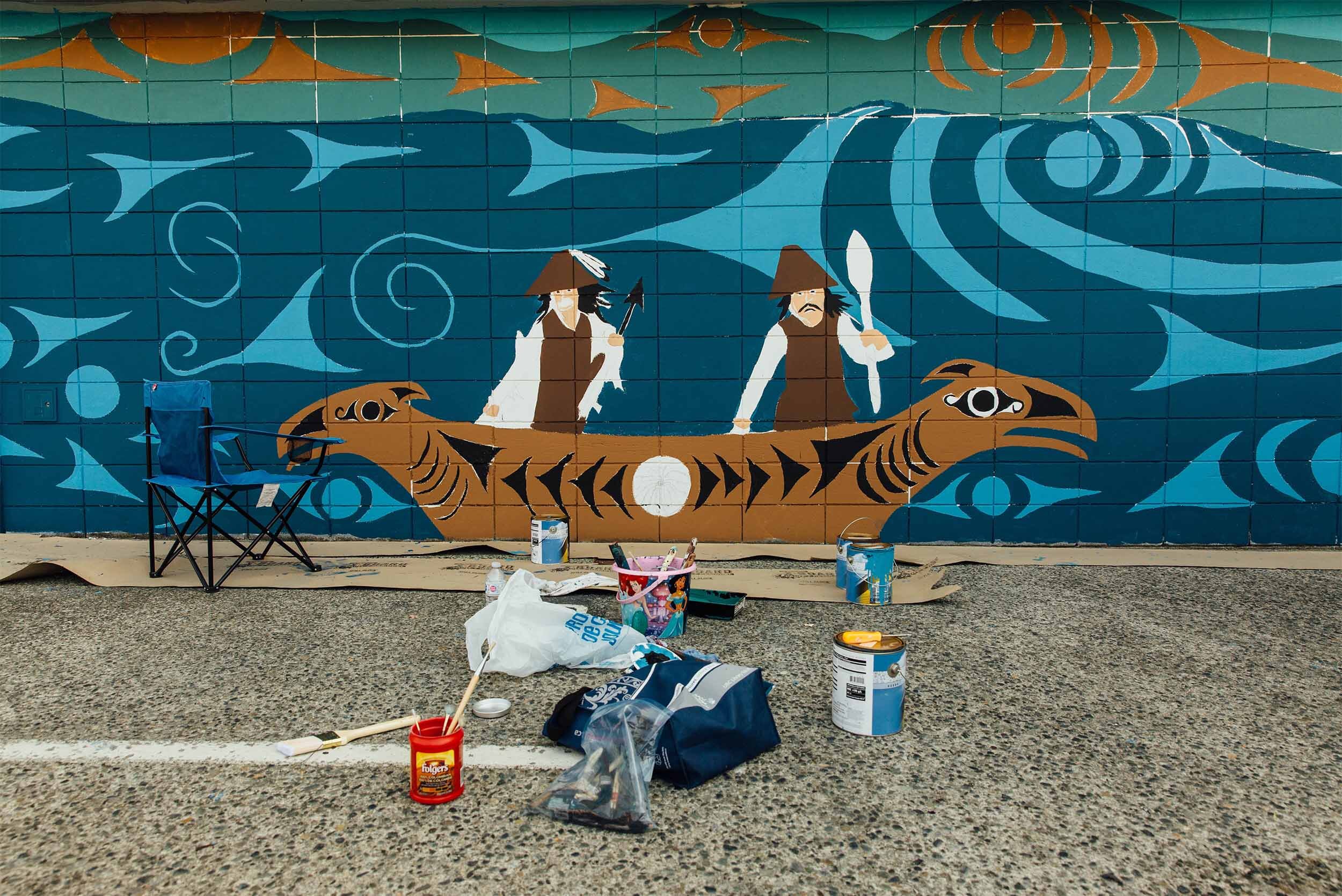 Komagata Maru Mural Musqueam people in boat.jpg